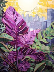 Urban Jungle Leaf Art: Print of Cityscape Cedar with Urban Orchid