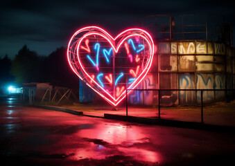 Neon heart light painted at night - 714355514