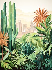 Urban Jungle Leaf Art: Cityscape Cactus, Desert Meets Metro Wall Art