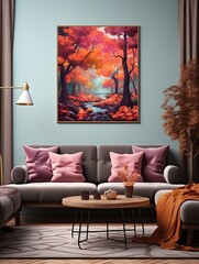 Vibrant Autumn Foliage Landscapes Canvas: Vintage Landscape Wall Decor with Fall Leaves