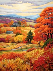 Vibrant Autumn Foliage Landscapes Art: Vintage Prints for Farmhouse-Style Wall Decor