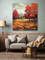 Vibrant Autumn Foliage Landscapes Canvas | Farmhouse Decor | Vintage Landscape