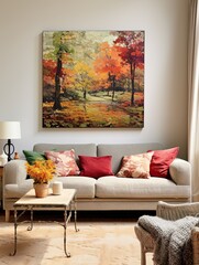 Vibrant Autumn Foliage Landscapes Canvas: Vintage Print, Fall Art for Farmhouse