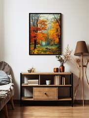 Vibrant Autumn Foliage Landscapes Print: Vintage Landscape with Autumn Colors Art