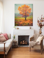 Vibrant Autumn Foliage Landscapes Wall Art � Farmhouse Decor and Vintage Fall Painting