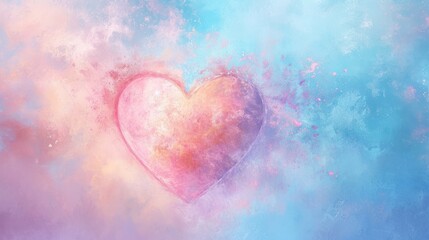  a painting of a pink and blue heart on a blue and pink background with pink and yellow sprinkles on the left side of the heart and the right side of the image.