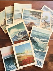 Vintage Coastal Postcards: Ocean Waves Beachside Picnic Farmhouse Art Print