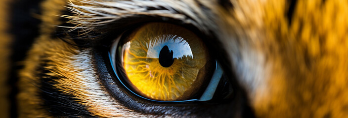 portrait of tiger with yellow eyes close up - obrazy, fototapety, plakaty
