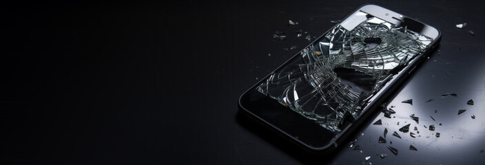 broken mobile phone with cracked screen