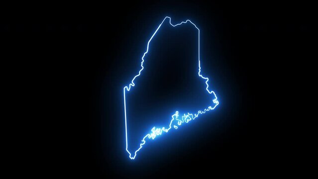 Maine state map animation with glowing neon effect
