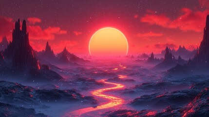 Future retro sci-fi background. Grainy texture, Universe Retro Futuristic 80's Background. Vintage