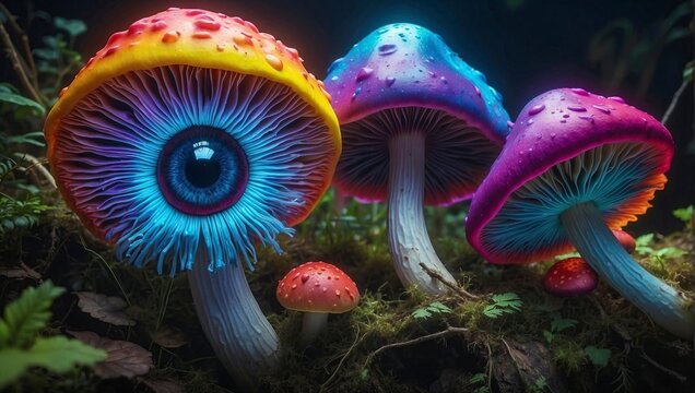mushroom in the forest colorful one-eyed mushroom in the middle of the forest