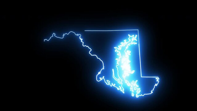 Maryland state map animation with glowing neon effect