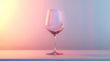  a wine glass sitting on a table in front of a pink and blue background with a shadow of a wine glass in the middle of the glass and the glass.
