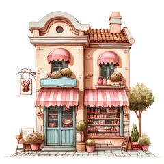 Vintage candy shop front in town draw line art illustration