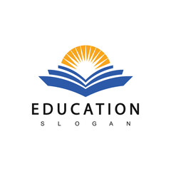 Education logo template . Rissing sun with book logo vector.