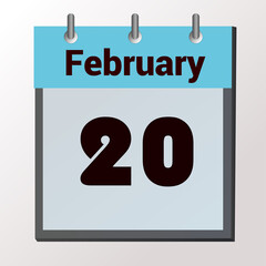 vector calendar page with date February 20, light colors