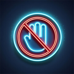 Vector neon stop sign symbol,hand symbolizing stop sign ,It glows in vibrant red and blue against a dark background,IA generated 