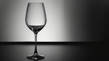  a black and white photo of a wine glass on a black table with a reflection of the wine glass in the middle of the glass and a black and white background.