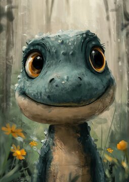 frog big eyes woods anthropomorphic gecko depicted plesiosaur small wide smile dandelion smiling slightly streaming carnivore dinosaur two adorable blue
