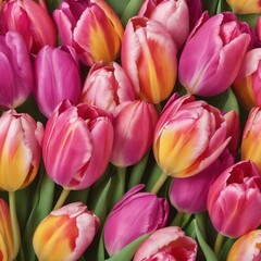 Obraz premium Tulips bouquet on pink background with copyspace