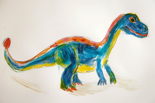 A child's drawing of a dinosaur on a piece of paper