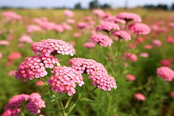 Obraz premium Pink Yarrow blooms Achillea Millefolium plants