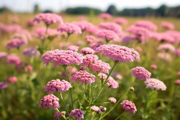 Obraz premium Pink Yarrow blooms Achillea Millefolium plants