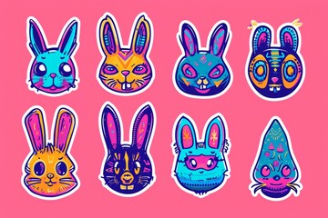 A playful illustration of childlike imagination, featuring a colorful group of cartoon bunnies drawn with charming clipart designs