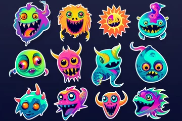 Fotobehang A lively bunch of animated creatures, filled with bold colors and whimsical details, gather together in this charming clipart illustration © ChaoticMind