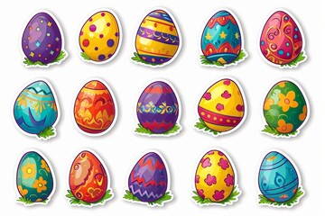 A playful display of vibrant child art, showcasing a colorful assortment of intricate egg designs