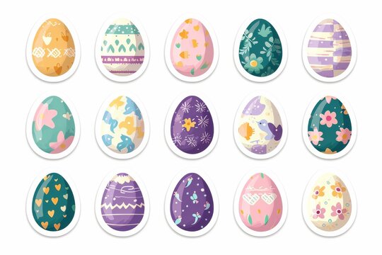 Vibrant hues and intricate designs adorn a playful display of assorted eggs, evoking feelings of joy and the beauty of diversity