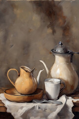 oil painting, old dishes, picture for printing , picture for printing on the wall