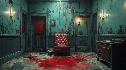 The scene of the murder, traces of blood on the ground - obrazy, fototapety, plakaty