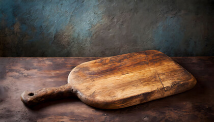 Old cutting board  on dark wooden kitchen background. 