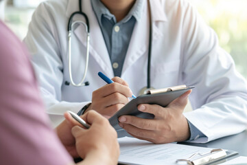 A doctor discussing preventive healthcare measures with a patient, highlighting the importance of proactive steps for health, joy, love and care, happiness, and a secure life