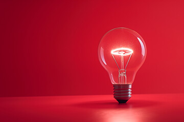 light bulb floating on red background