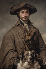 Fototapeta premium oil painting rustic, vintage portrait of a man with a dog, printable art, picture for printing on the wall