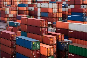 Rows of cargo containers rest top massive container Port