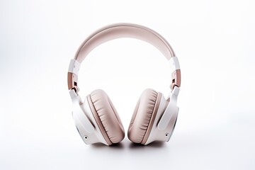 Fototapeta na wymiar pink white isolated headphones on white background