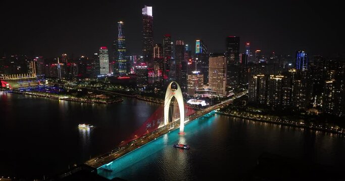 Aerial footage of landscape in Guangzhou city, China 
