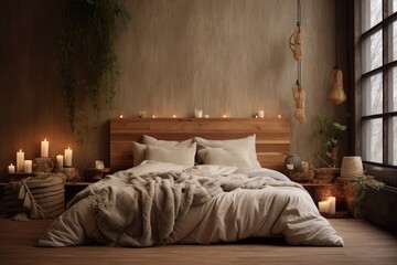 Fototapeta na wymiar Cozy bedroom in Scandinavian style.