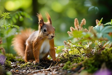 Naklejka na ściany i meble Woodland Wonder: Red Squirrel Amidst Woodland