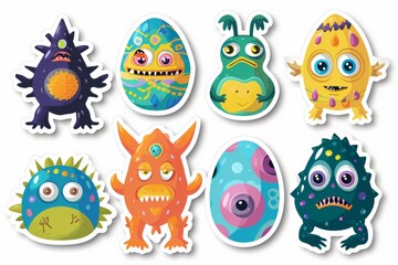 A lively group of quirky cartoon monsters, depicted in colorful clipart-style illustrations, evoke a sense of whimsy and playfulness