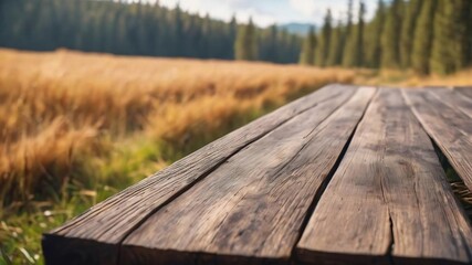 Fototapeta premium Wooden board with unfocused nature background