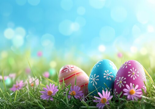 Easter Card Background Wallpaper Image Eggs Spring Bunny Festive 5x7 