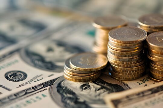 Stacked coins and banknotes symbolizing wealth and financial growth
