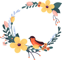 Round Flower Frame With Bird