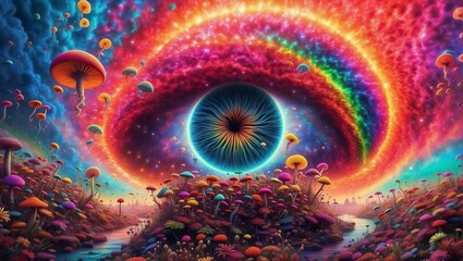 fractal background with space Big eyes rainbow psychedelic