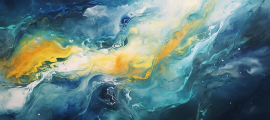 Cosmic Theme Featuring Abstract Watercolor, Oil, Ink, Acrylic Galaxy Art, Cool Natural Tones for Design and Print Use